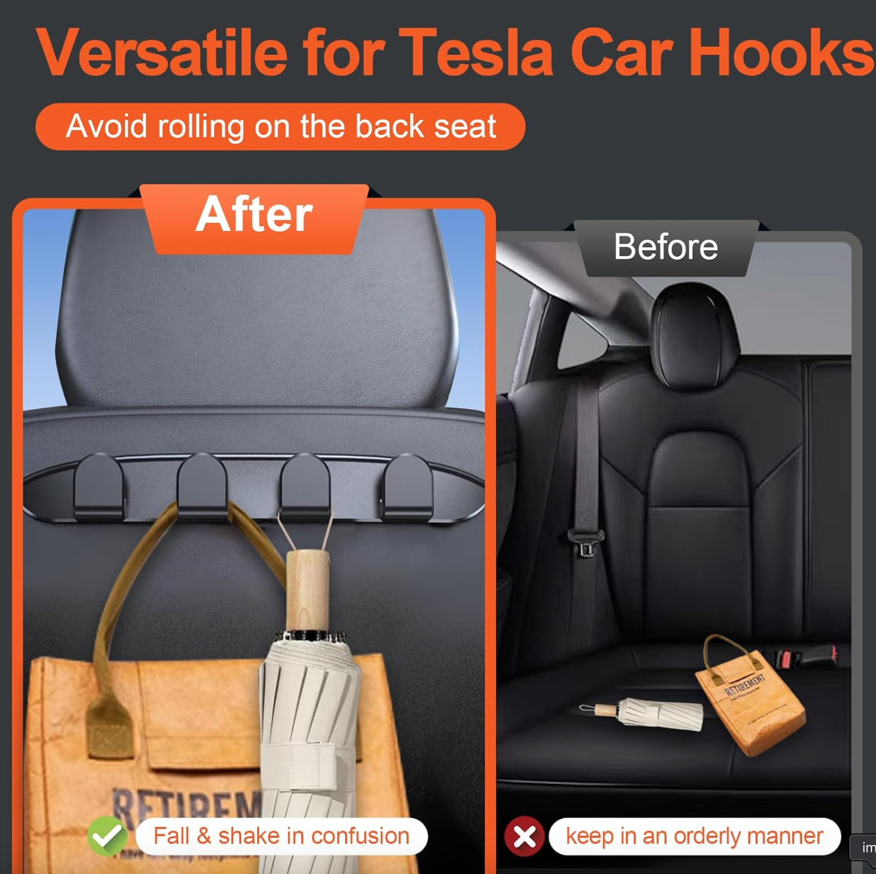 خطافات ظهر المقعد القابلة للطي لسيارات Tesla Model 3 وModel Y - عبوة من قطعتين